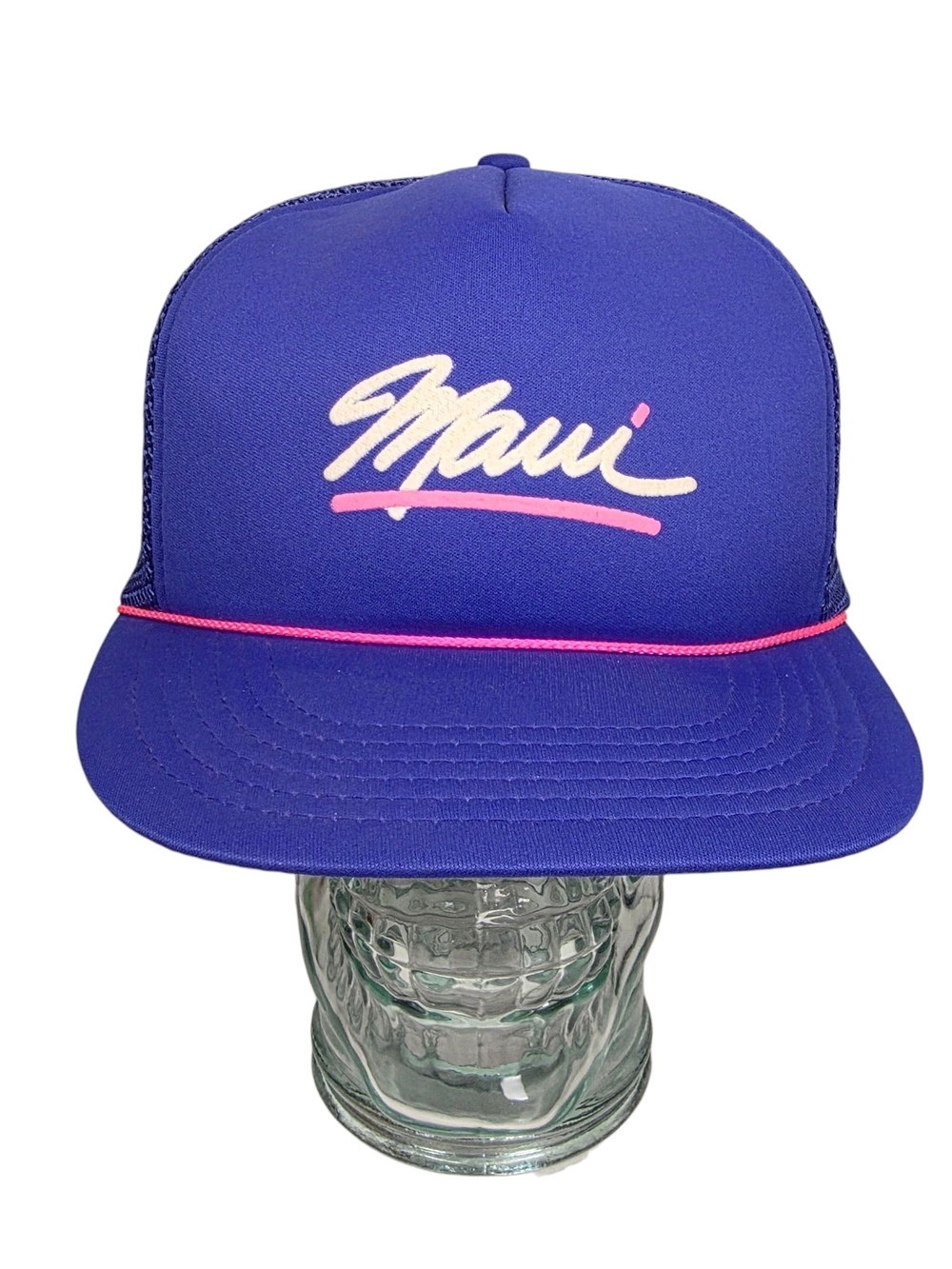 Hawaiian Headwear 1980's Snap Back Mesh Blue & Pink Maui Hawaii Hat Adjustable